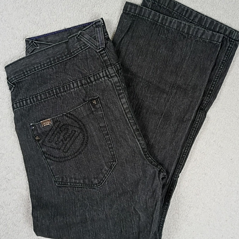 Vintage Enyce Sean Combs Co Jeans Mens 38X31 Black Embroidered Streetwear Flaps